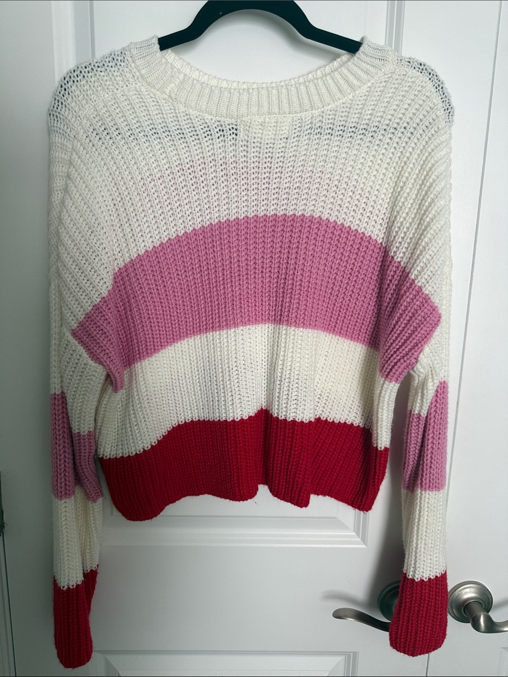 Jessica Simpson Cream Sweater with Pink and Red Stripes